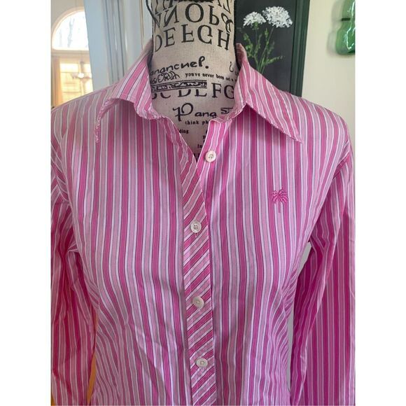 Lilly Pulitzer Pink White Cotton Striped Button Long Sleeve - Picture 7 of 10